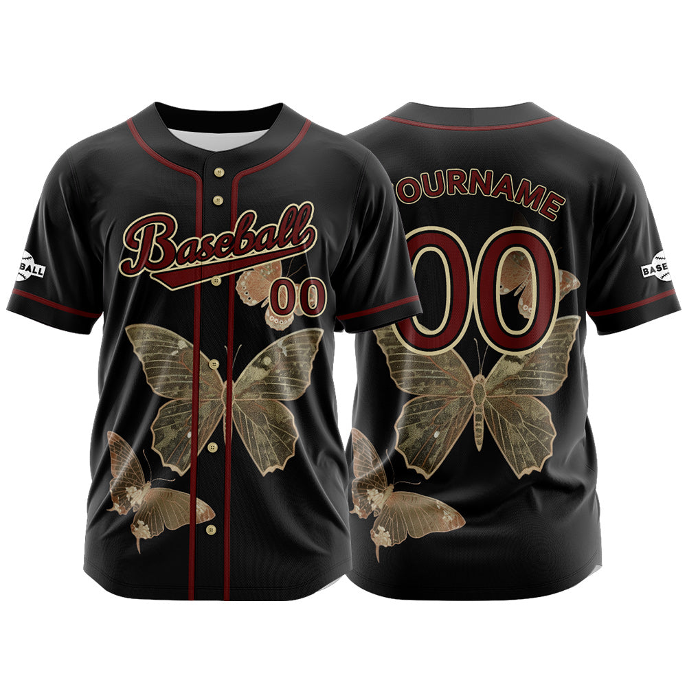 Camiseta de béisbol negra personalizada con botones para hombre mujer adulto y joven Nombre número y logotipo impresos