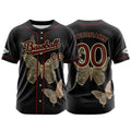 Camiseta de béisbol negra personalizada con botones para hombre mujer adulto y joven Nombre número y logotipo impresos