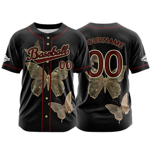 Camiseta de béisbol negra personalizada con botones para hombre mujer adulto y joven Nombre número y logotipo impresos