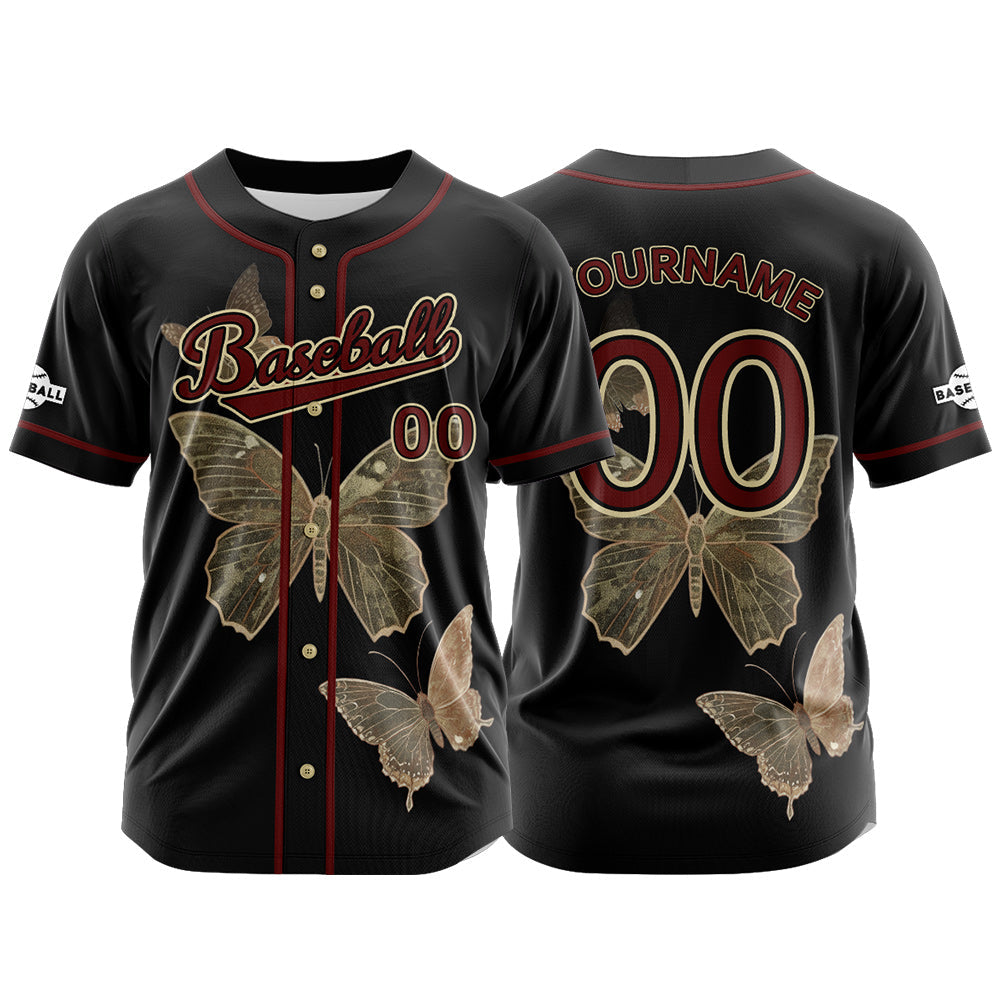 Camiseta de béisbol negra personalizada con botones para hombre mujer adulto y joven Nombre número y logotipo impresos