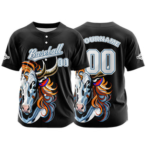 Camiseta de béisbol negra personalizada con botones para hombre mujer adulto y joven Nombre número y logotipo impresos