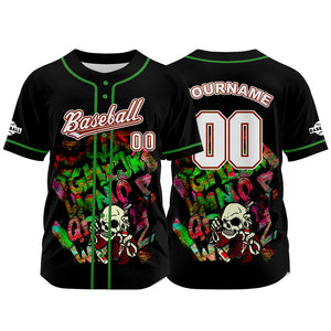 Camiseta de béisbol negra personalizada con botones para hombre mujer adulto y joven Nombre número y logotipo impresos