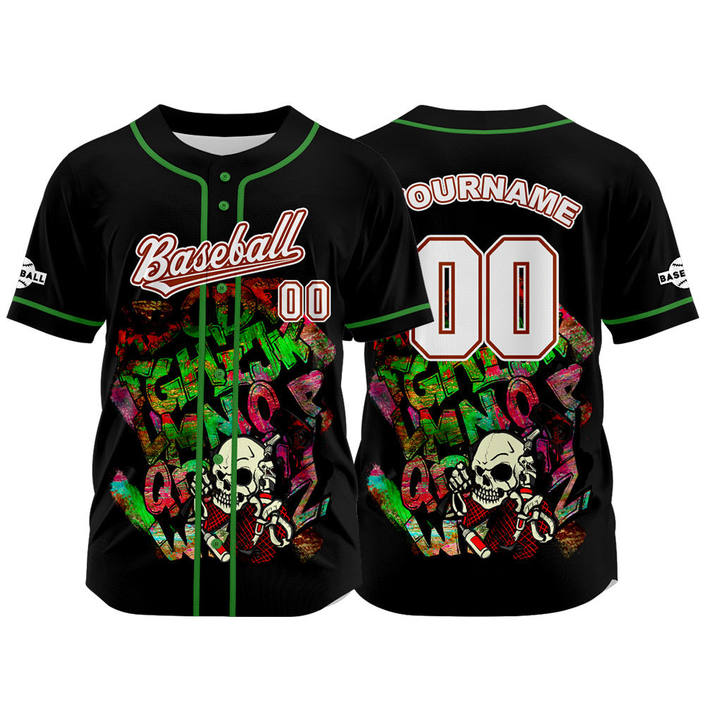 Camiseta de béisbol negra personalizada con botones para hombre mujer adulto y joven Nombre número y logotipo impresos
