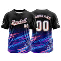 Camiseta de béisbol personalizada negra y azul con botones para hombre mujer adulto y joven Estampado de nombre número y logotipo