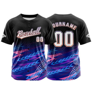 Camiseta de béisbol personalizada negra y azul con botones para hombre mujer adulto y joven Estampado de nombre número y logotipo