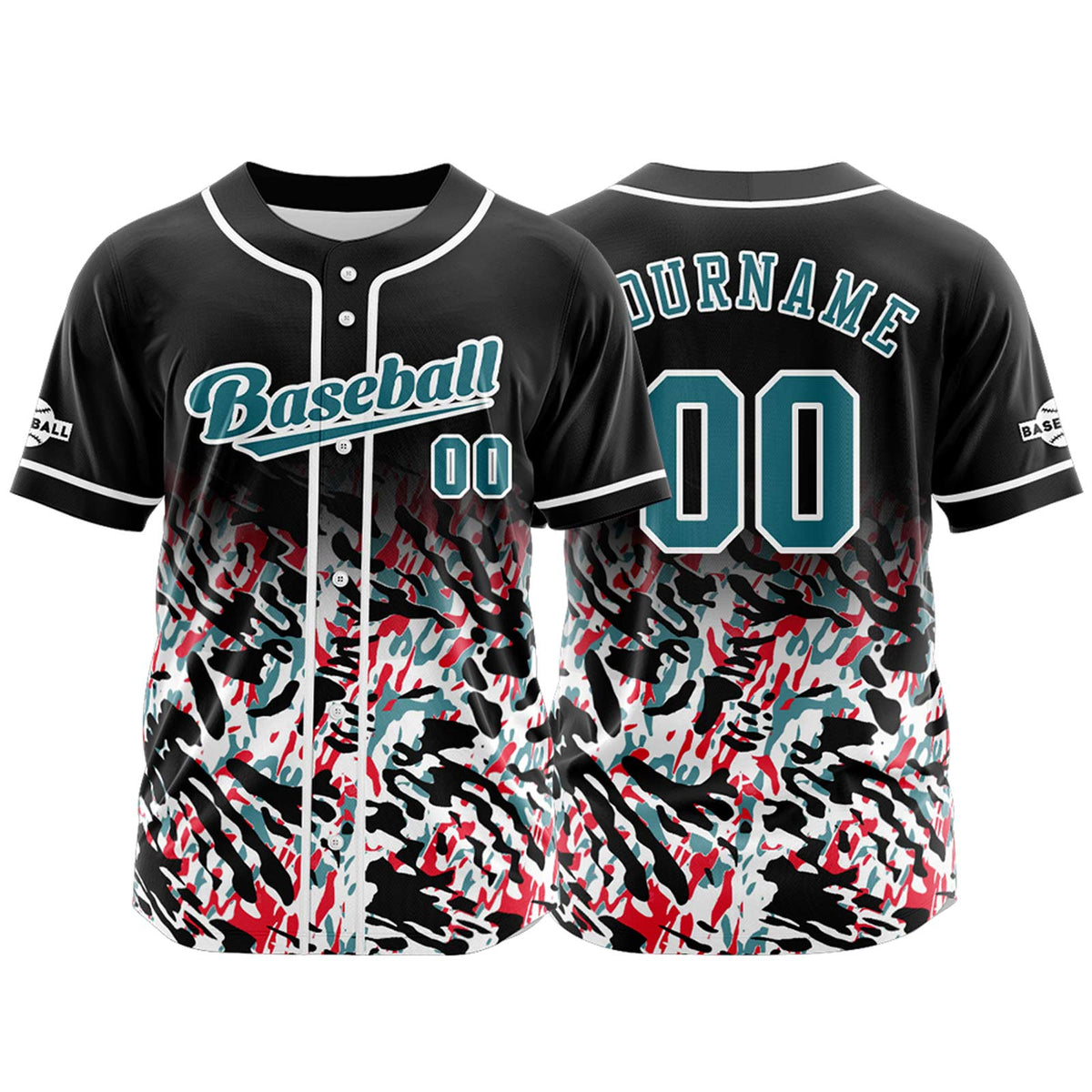 Camiseta de béisbol negra personalizada con botones para hombre mujer adulto y joven Nombre número y logotipo impresos