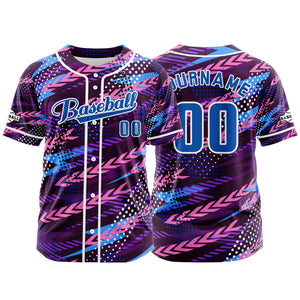 Camiseta de béisbol morada personalizada con botones para hombre mujer adulto y joven Estampado de nombre número y logotipo