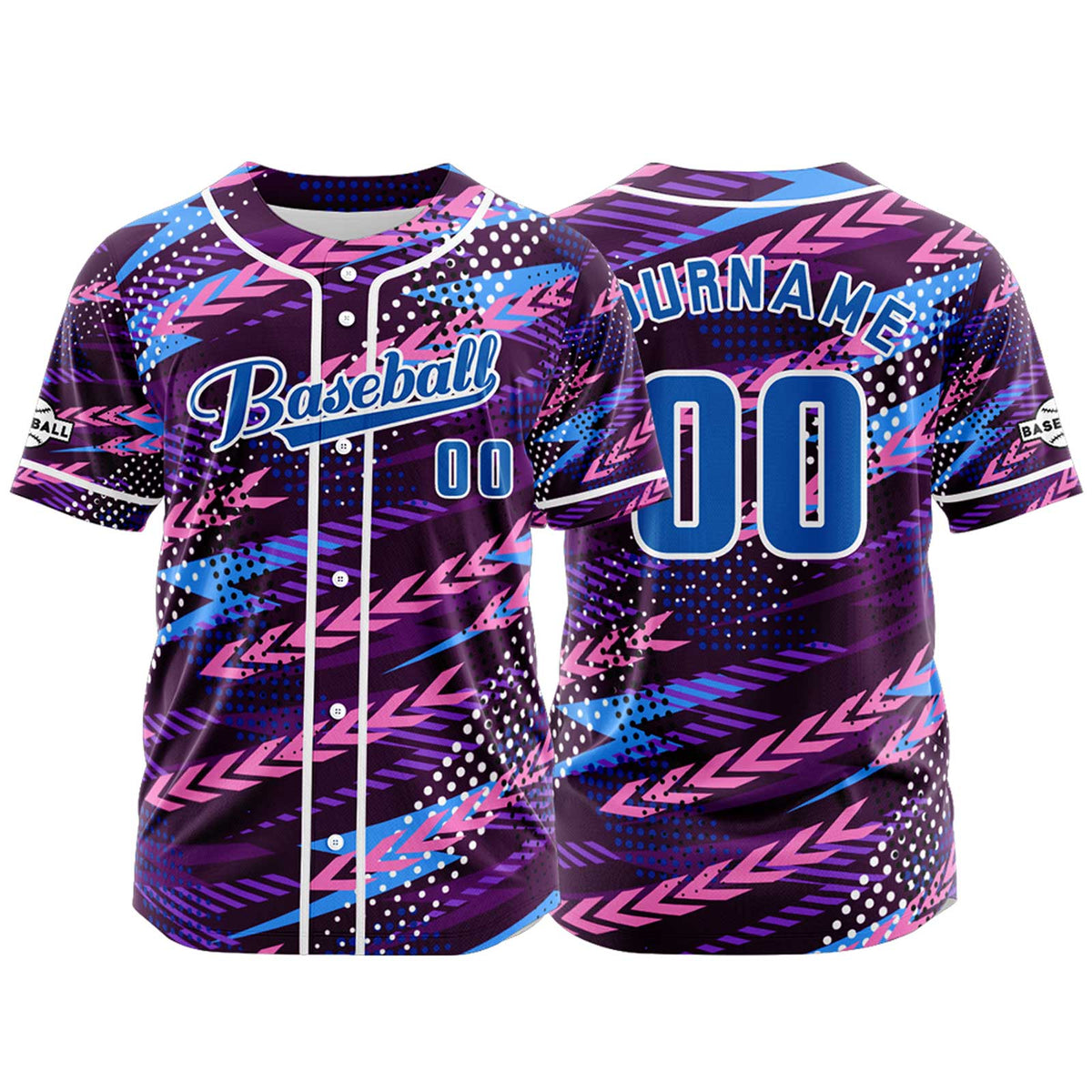 Camiseta de béisbol morada personalizada con botones para hombre mujer adulto y joven Estampado de nombre número y logotipo