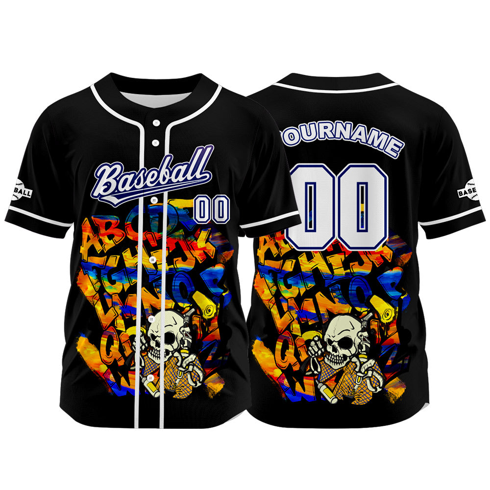 Camiseta de béisbol negra personalizada con botones para hombre mujer adulto y joven Nombre número y logotipo impresos