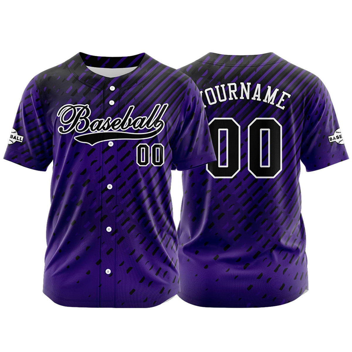 Camiseta de béisbol morada personalizada con botones para hombre mujer adulto y joven Estampado de nombre número y logotipo