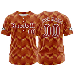 Camiseta de béisbol naranja personalizada con botones para hombre mujer adulto y joven Estampado de nombre número y logotipo