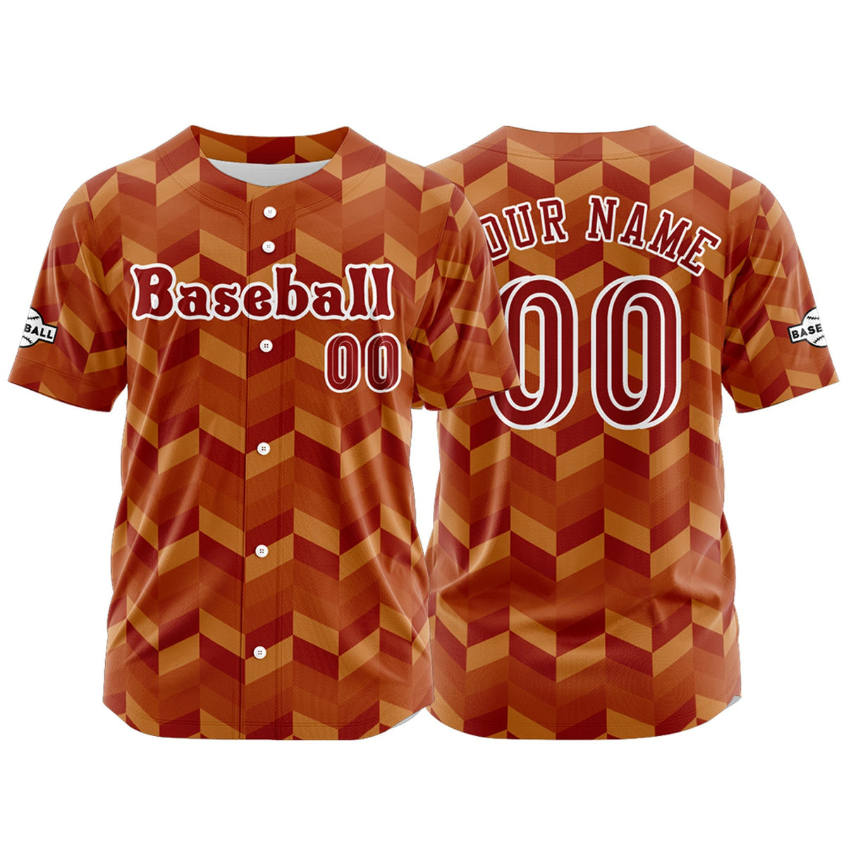 Camiseta de béisbol naranja personalizada con botones para hombre mujer adulto y joven Estampado de nombre número y logotipo