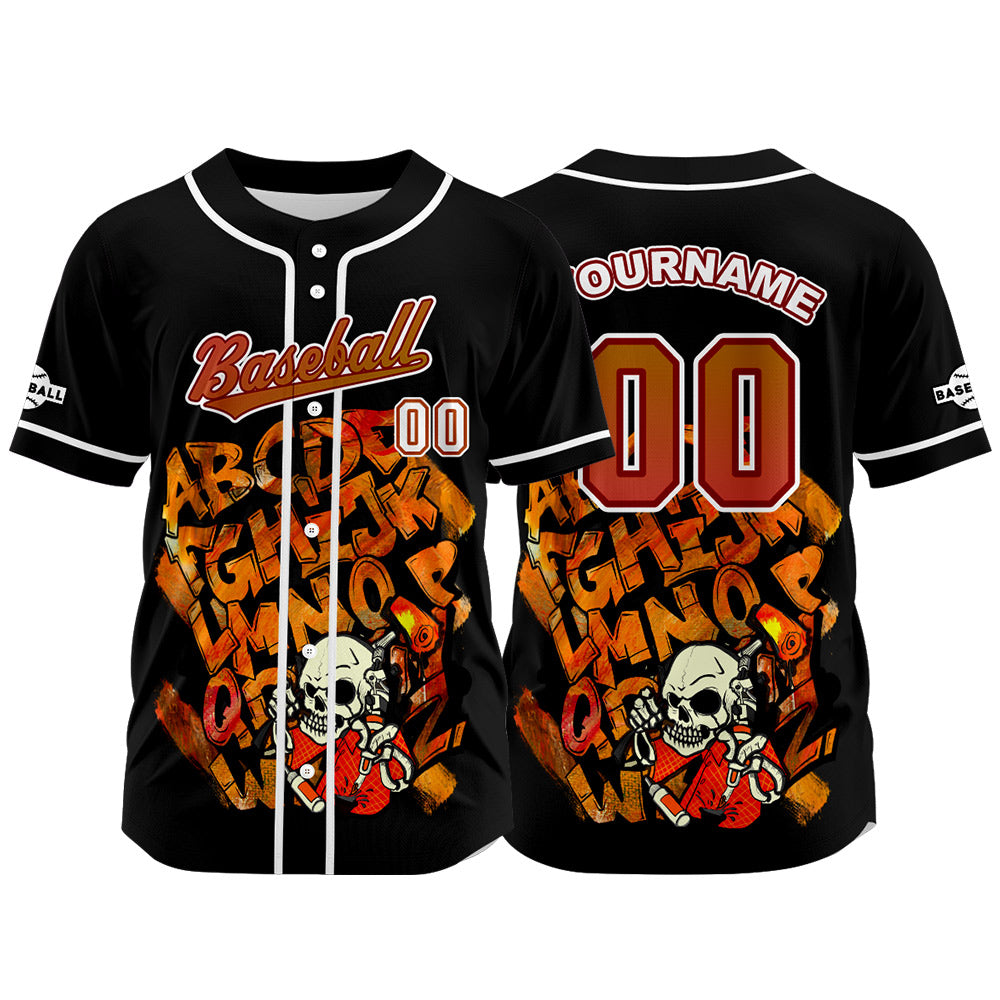 Camiseta de béisbol negra personalizada con botones para hombre mujer adulto y joven Nombre número y logotipo impresos