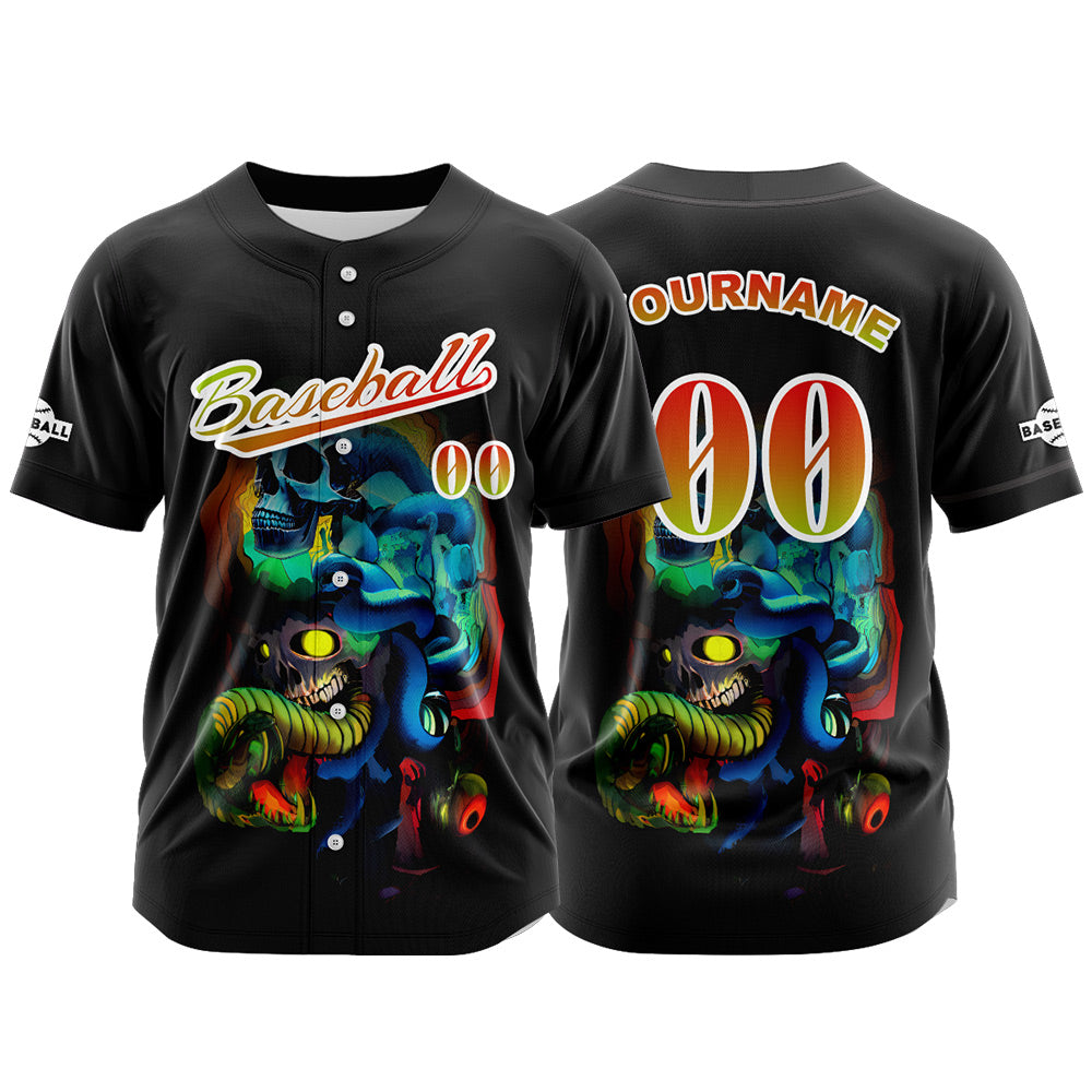 Camiseta de béisbol negra personalizada con botones para hombre mujer adulto y joven Nombre número y logotipo impresos