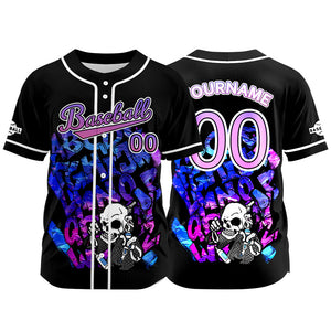 Camiseta de béisbol negra personalizada con botones para hombre mujer adulto y joven Nombre número y logotipo impresos