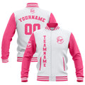 Chaquetas universitarias impermeables blancas y rosas personalizadas con nombre-número y logotipo bordados