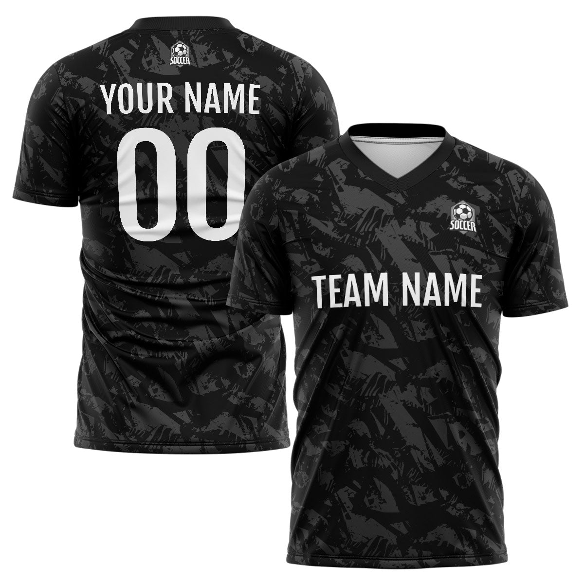 Conjunto personalizado de camiseta de fútbol negra y gris para niños y adultos