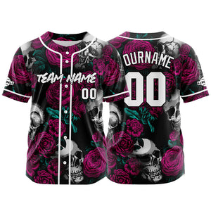 Camiseta de béisbol personalizada para hombres mujeres ni?os y jóvenes con bordado y estampado de calavera y rosa