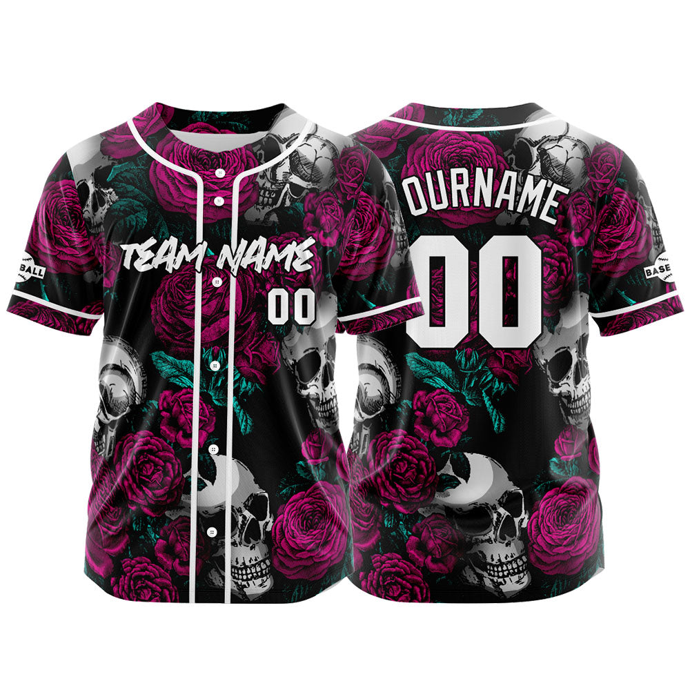 Camiseta de béisbol personalizada para hombres mujeres ni?os y jóvenes con bordado y estampado de calavera y rosa
