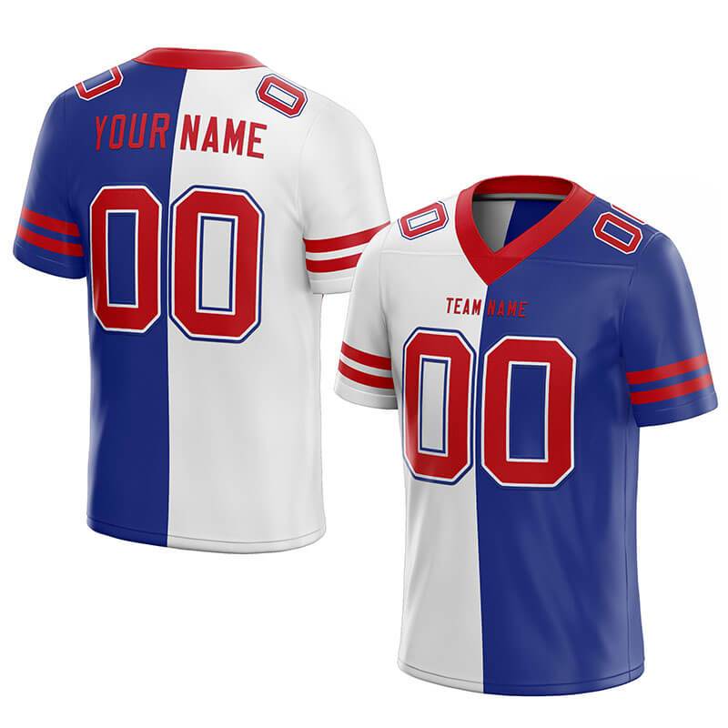 custom authentic split fashion football jersey royal-white-red mesh