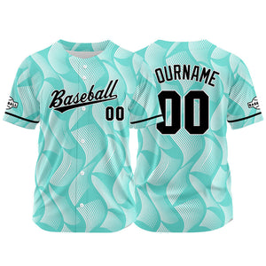 Camiseta de béisbol con dise?o personalizado estampado completo color aguamarina
