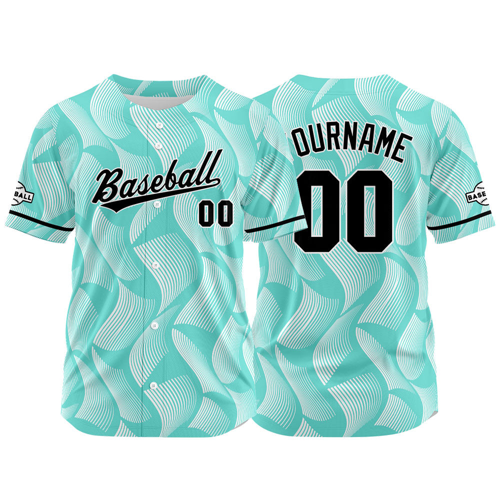 Camiseta de béisbol con dise?o personalizado estampado completo color aguamarina