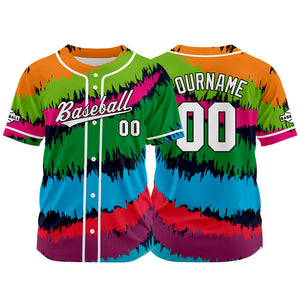 Dise?o personalizado de camiseta de béisbol con estampado completo en rojo verde y naranja