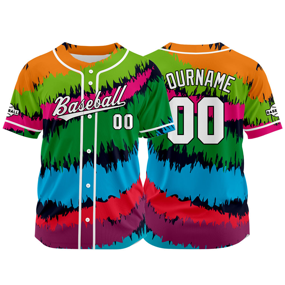 Dise?o personalizado de camiseta de béisbol con estampado completo en rojo verde y naranja
