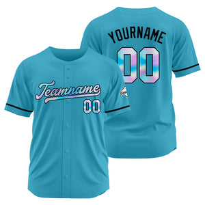 Camiseta de béisbol azul claro personalizada con diseño bordado Camisetas de béisbol de hip hop personalizadas