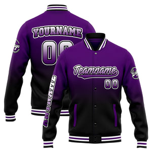 Chaqueta universitaria personalizada estilo Letterman para hombres-mujeres y jóvenes-color morado y negro