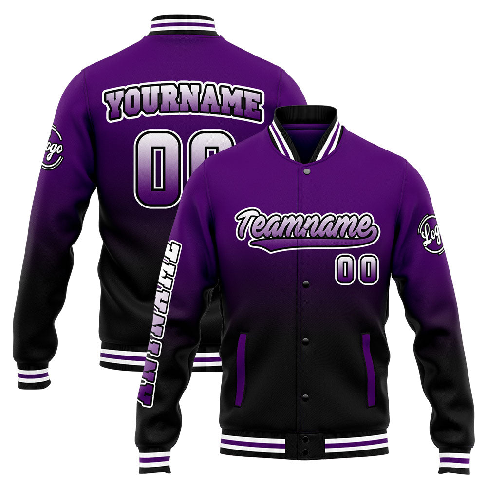 Chaqueta universitaria personalizada estilo Letterman para hombres-mujeres y jóvenes-color morado y negro