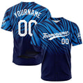Camiseta de béisbol azul y negro con dise?o personalizado estampado a todo color