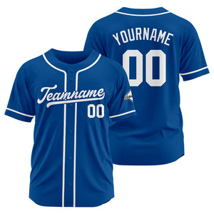Camiseta de béisbol personalizada con diseño bordado & estilo hip hop & color azul rey y blanco