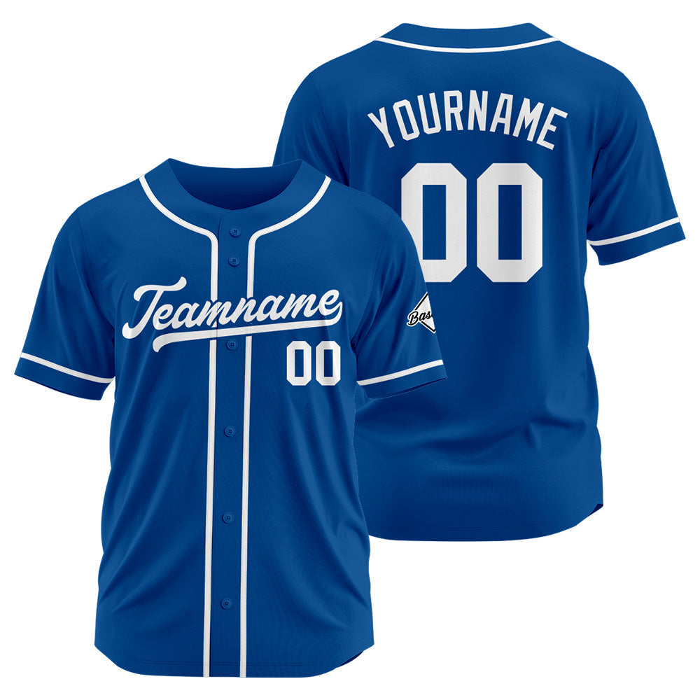 Camiseta de béisbol personalizada con diseño bordado & estilo hip hop & color azul rey y blanco