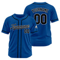 Camiseta de béisbol personalizada con diseño bordado & estilo hip hop & color azul rey y negro