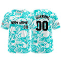 Camiseta de béisbol personalizada para hombres mujeres ni?os y jóvenes con bordados e impresión en azul claro y blanco