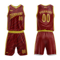 Uniforme de baloncesto personalizado color carmesí con tu logotipo-nombre y número impresos