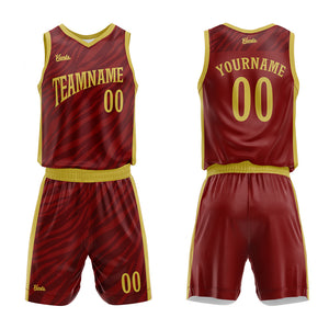 Uniforme de baloncesto personalizado color carmesí con tu logotipo-nombre y número impresos