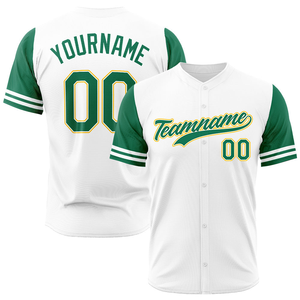 Camiseta de béisbol con dise?o personalizado estampado completo en blanco verde y amarillo