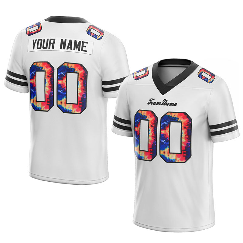 customized authentic tie dye football jersey white-black mesh