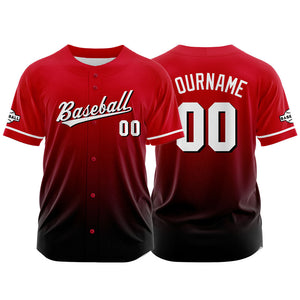 Camiseta de béisbol con dise?o personalizado estampado a todo color rojo y negro