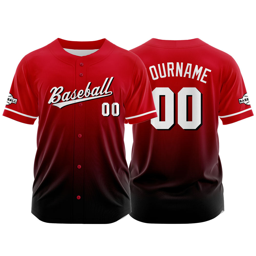 Camiseta de béisbol con dise?o personalizado estampado a todo color rojo y negro