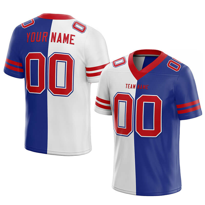 custom authentic split fashion football jersey gold-white-purple mesh