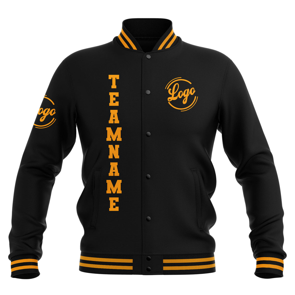 Chaquetas universitarias impermeables negras y amarillas personalizadas con nombre-número y logotipo bordados a medida