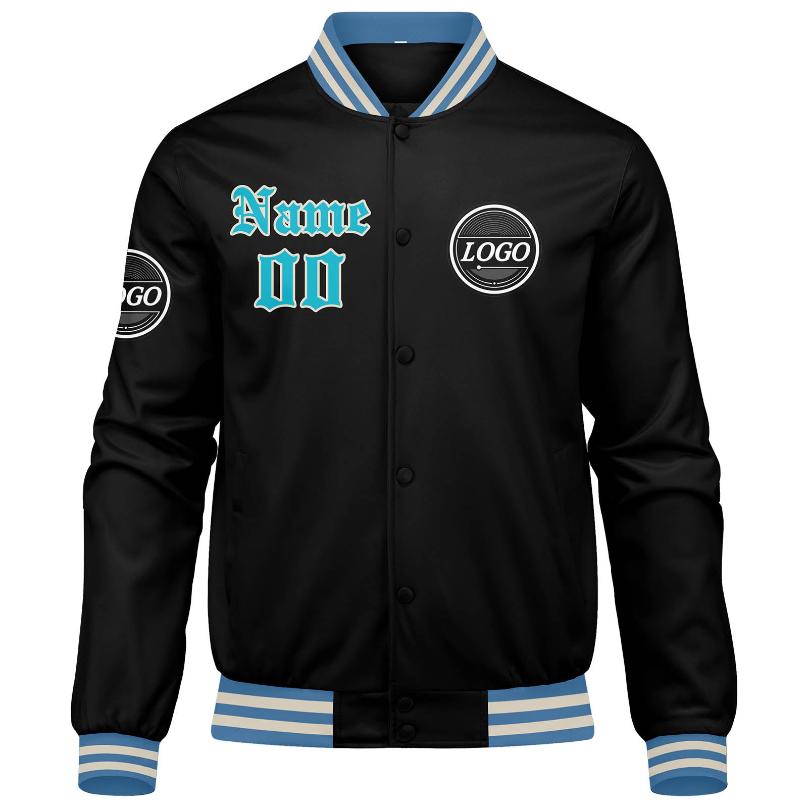 Chaqueta universitaria personalizada estilo Letterman para hombres-mujeres y jóvenes-color azul claro
