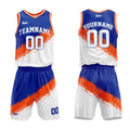 Uniforme de baloncesto personalizado en naranja real y blanco con tu logotipo-nombre y número impresos