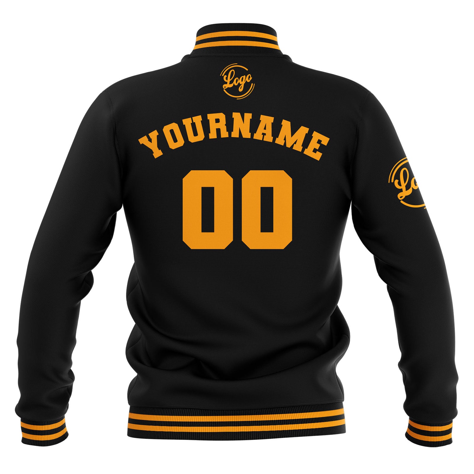 Chaquetas universitarias impermeables negras y amarillas personalizadas con nombre-número y logotipo bordados a medida