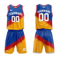 Uniforme de baloncesto personalizado rojo y amarillo con tu logotipo-nombre y número impresos