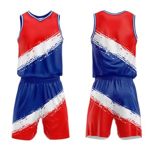 Uniforme de baloncesto personalizado rojo-blanco y azul con tu logotipo-nombre y número impresos