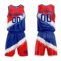 Uniforme de baloncesto personalizado rojo-blanco y azul con tu logotipo-nombre y número impresos